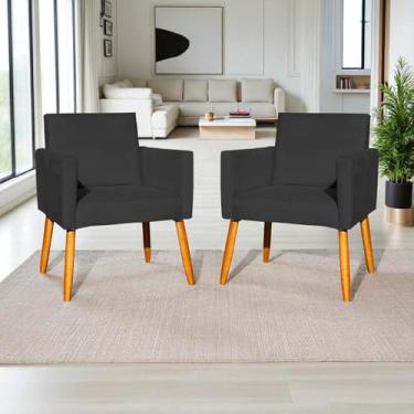 Imagem de Kit 2 Poltronas Decorativas Para Sala Nina Cadeiras Reforçadas Para Recepção Manicure Escritório Consultório Sala De Espera Pé Castanho - Clique & Decore (Preto)