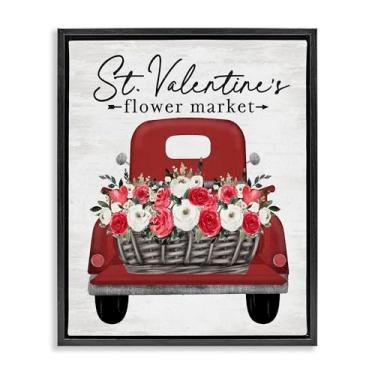 Imagem de Stupell Industries Arte de parede em tela flutuante emoldurada preta do caminhão do mercado de flores de São Valentim, design por Lettered and Lined, 78 x 63 cm