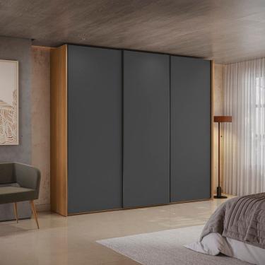 Imagem de Guarda-roupa 3 Portas de Correr e 4 Gavetas Dormitorio Sliding Canela/Grafite