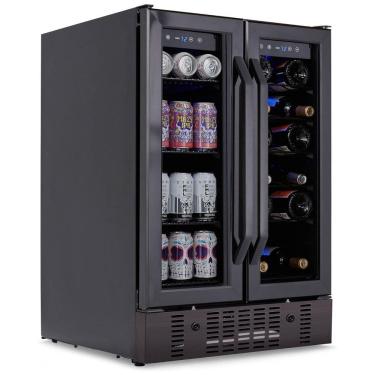 Imagem de Adega Climatizada de Zona Dupla para 18 Garrafas e 60 Latas em Aço Inoxidável, 110V 100W, NewAir, Preta