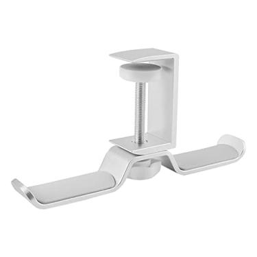 Imagem de Suporte para fone de ouvido Suporte para fone de ouvido para jogos para PC, embaixo da mesa para gancho duplo com braçadeira braço ajustável e giratória, organizador clipe cabo embutido(Silver)