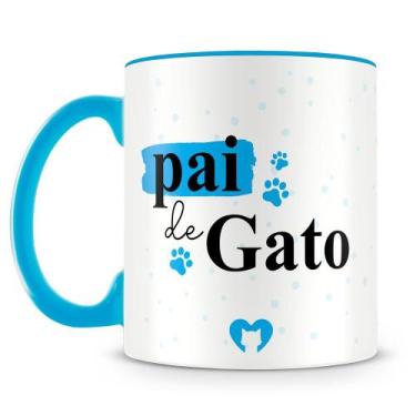 Imagem de Caneca Personalizada Pai de Gato - Porcelana Alta Brilho com Alça Azul