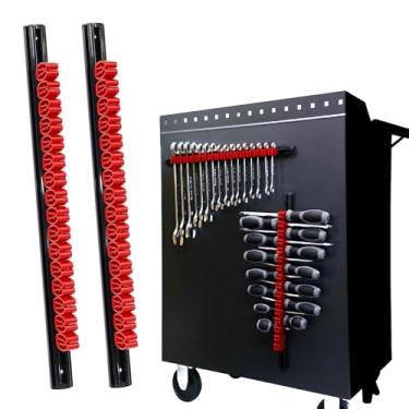 Imagem de pexwo Organizador de chave de fenda magnética, 2 peças, suporte de chave de fenda magnético, organizador de chave de fenda para gaveta de caixa de ferramentas (32 compartimentos, trilho de alumínio