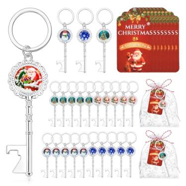 Imagem de Conjunto de 24 abridores de garrafas de Natal em massa lembrancinhas de festa de Natal, boneco de neve, flocos de neve, abridores de garrafas com cartões, sacos de cordas, para decoração de festa de