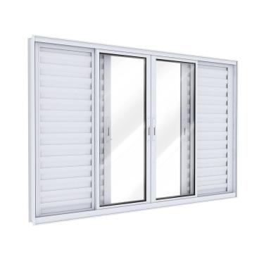 Imagem de Janela Veneziana de Alumínio 4 Folhas Móveis e 2 Folhas Fixas 100x200cm Lucasa Ideale Branco