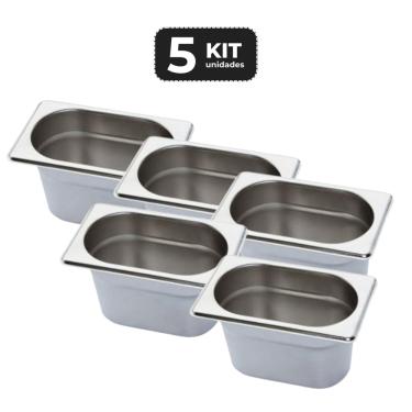 Imagem de Kit 5 Cuba Sem Alca Inox 1/9 Gn 65 Para Buffet