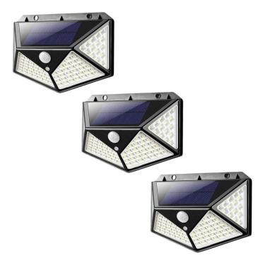 Imagem de Kit 3 Luminária Solar Luz Refletor 100 Led Jardim Com Sensor