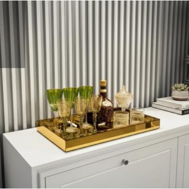 Imagem de Bandeja Espelho Dourado Mesa Bar Decoração 50x35