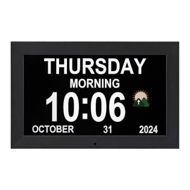 Imagem de Memwake Relógio digital grande de 25,7 cm, relógio de parede com tempo, despertador digital para idosos, relógio de demência que fornece alarmes e calendário eletrônico para idosos. (preto, 25,7 cm)