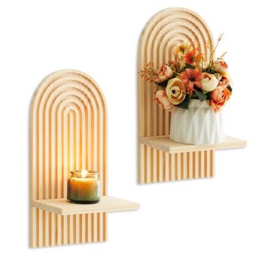 Imagem de Conjunto de 2 arandelas de parede Boho Castiçais de madeira rústica para quarto, sala de estar, banheiro, decoração de casa de fazenda moderna