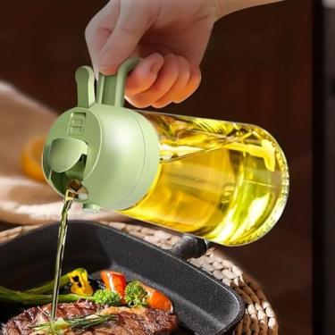 Imagem de Frasco de spray de óleo, dispensador de óleo 2 em 1 e spray de óleo, garrafa de azeite de oliva de vidro de 473 ml para cozinha, verde