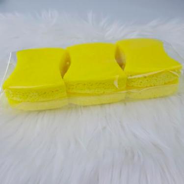 Imagem de 6 esponjas de cozinha frente e verso amarelas para lavar louça