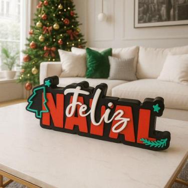 Imagem de Placa Decoração de Feliz Natal Colorida para Mesa - Cria 3D
