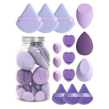 Imagem de Conjunto de esponja de maquiagem de 15 peças, liquidificador de beleza com organizador, inclui 3 pufes de pó soltos triangulares, 2 mini triângulos, 3 mini ovos de beleza para aerógrafo e 3 mini ovos