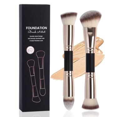 Imagem de 2 pincéis de maquiagem facial com pontas duplas para aplicação de corretivo potente base líquida e creme, ouro preto