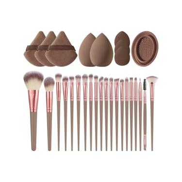 Imagem de Kit de ferramentas de maquiagem com 29 peças, conjunto de pincéis de maquiagem e esponjas de maquiagem para líquido, creme e pó - polido, mistura e pincel facial (marrom)