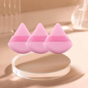 Imagem de Conjunto de sopro de pó triângulo macio de 3 peças, puffs de pó para rosto, liquidificadores de maquiagem e esponjas para base, adequado para ferramentas de maquiagem cosmética líquida e creme (rosa)