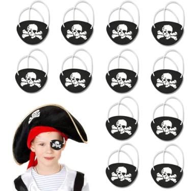 Imagem de 12 adesivos de olho de pirata, pára-olhos de feltro elástico, máscaras confortáveis de capitão para os olhos, Dia das Bruxas