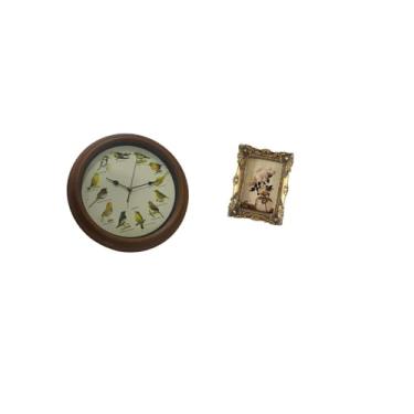 Imagem de Fenteer Relógio de Parede Elegante com Canto de Pássaros E Moldura de Foto Vintage Ornamentada para Sala de Jantar, Mesa, Corredor, Decoração de Casamento, Di