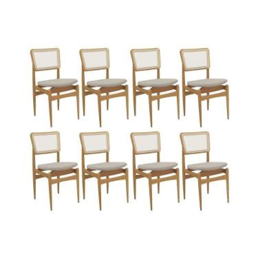 Imagem de Cadeira Sala De Jantar Stela 1cmm013ca Premium Madeira Maciça Kit 8 Un Carvalho-linho Bege Caqui-tela Bege - Kappesberg