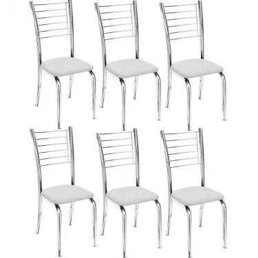 Imagem de Kit 6 Cadeiras De Jantar Lara Cromada Para Cozinha Assento Sintético Branco - Aurora Line