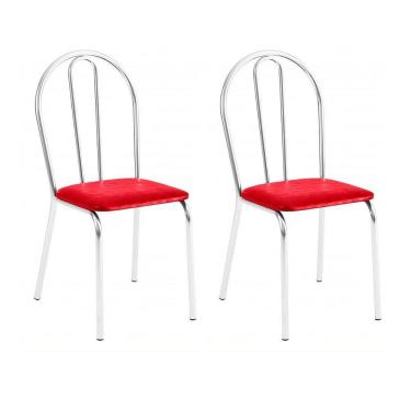 Imagem de Kit 2 Cadeiras Lisboa Cromada Para Cozinha Ou área Gourmet-assento Sintético Vermelho