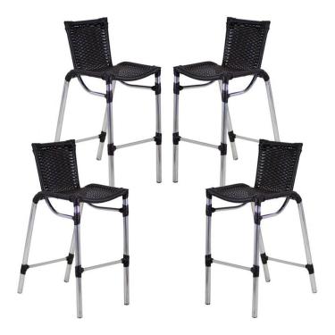 Imagem de 4 Banquetas Empilháveis Alumínio Alta Para Cozinha Edícula Balcão E Bar Preto