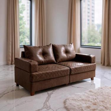 Imagem de Sofá 2 Lugares Essenza Bom Pastor, Café Veludo PU