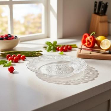 Imagem de Kit 8 Pratos de Vidro Egípcio Estrela Transparente – Conjunto de Pratos Fundos Resistentes para Mesa Posta Elegante | Design Clássico e Sofisticado(8 UNIDADES)