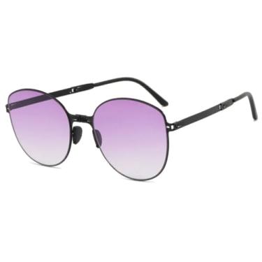 Imagem de JRLLFD Óculos de sol dobráveis, armação redonda, retrô, da moda, femininos, vintage, masculinos, para áreas externas, feminino, UV400 (preto, roxo)