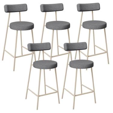 Imagem de Kit 05 Banquetas Baixa Cozinha Sala Jantar Bancada Milão Arena L02 Linho Cinza Escuro - Lyam Decor