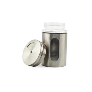 Imagem de Saleiro Pimenteiro Porta Condimentos Em Vidro e Aço Inox Com Ajuste de