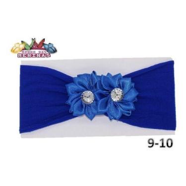 Imagem de 1 Faixa Cabelo Meia Seda Bebê 2 Flor Rn - Mundo das Meninas, Azul