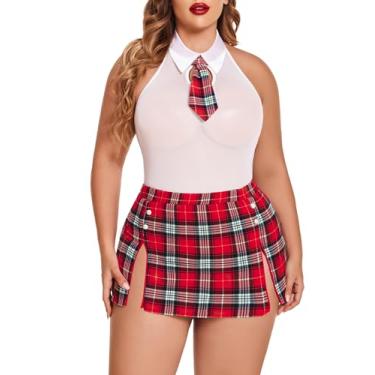 Imagem de Avidlove Conjunto de lingerie feminina plus size, 2 peças, sexy, cosplay, fantasia G-5GG, B - branco e vermelho, 5X-Large