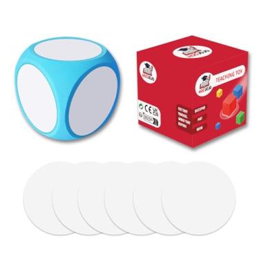Imagem de HOOJOJO 4 Inch DIY Blank Dice Set Foam Cubes Dry Erase Dice Math Cubes with 6 Pcs Blank Stickers Kindergarten Learning Activities Classroom Supplies (Blue)