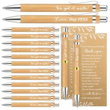 Imagem de Affrolling 50 conjuntos de lembrancinhas de casamento para convidados canetas de bambu e cartões de agradecimento canetas esferográficas de casamento chá de panela presentes de agradecimento para