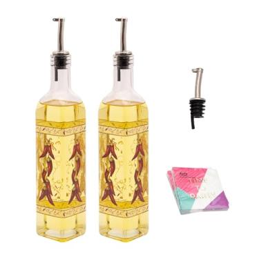 Imagem de Topadorn Conjunto de garrafas dispensadoras de azeite de oliva de 500 ml para cozinha, 2 garrafas dispensadoras de óleo de vidro com despejadores de aço inoxidável, pimenta