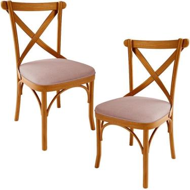Imagem de Kit 02 Cadeiras Para Sala De Jantar E Estar Living Estofada ávila L02 Linho Rosê