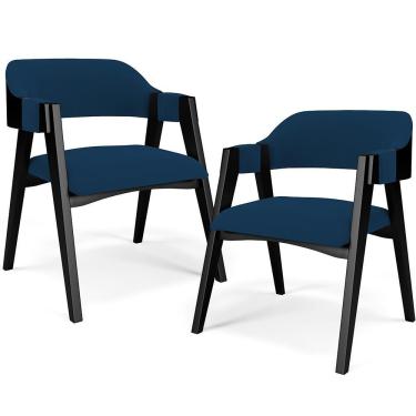 Imagem de Kit 2 Cadeiras Sala De Jantar Estar Living Estofada Suran L02 Preto Suede Azul Marinho - Lyam Decor