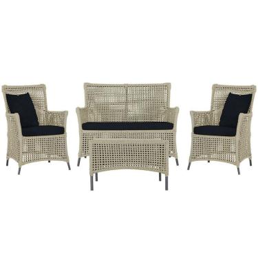 Imagem de Jogo Sofá 2 Poltronas E Mesa Igapó Preta E12 Trama Original Rami