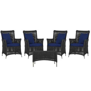 Imagem de 4 Poltronas E 1 Mesa Igapó Alumínio Fendi Corda Náutica E10 Preto