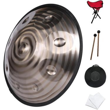 Imagem de Tambor De Mão 22 Polegadas 9/10/12 Notas D Menor Handpan De Aço Instrumento De Percussão Profissional Tambor De Tanque Com Bolsa De Viagem Decoração De Corda E M, Gold, 22Inch 10Notes