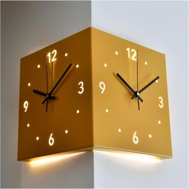 Imagem de Relógio De Canto Moderno, Relógio De Parede De Dupla Face, Sala De Estar Simples Relógio De Parede De Dois Lados, Sem Furos Perfurando Canto Ensolarado Elegante, B, Illuminated