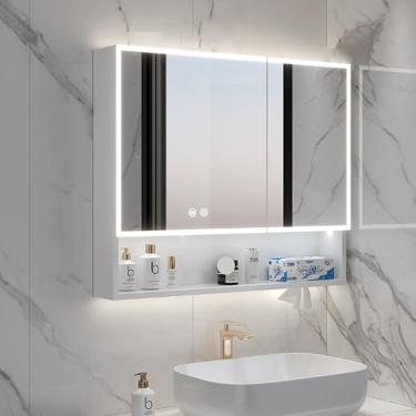 Imagem de Armário De Remédios Inteligente Com Luzes Led E Espelho, Espelho De Banheiro Com Armazenamento Antiembaçante, Penteadeira Com Espelho Com Interruptor D, White, 60 * 13 * 70cm/23.6 * 5.1 * 27.6in