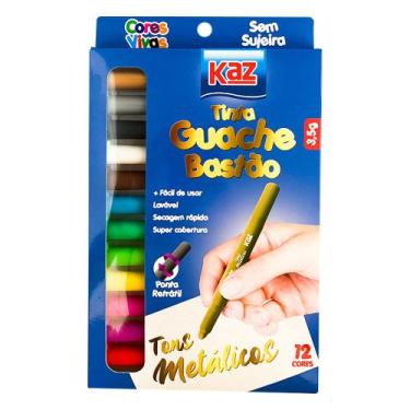 Imagem de Tinta Bastão Guache 12 Cores Escolar 2 Tons Diferentes Cor Tradicional