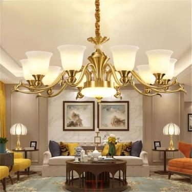 Imagem de Lustre americano de latão com LED, estilo europeu, luxuoso, para sala de estar, restaurante, quarto, villa, hotel, loja de roupas, luminária pendente (B 10 lâmpadas)