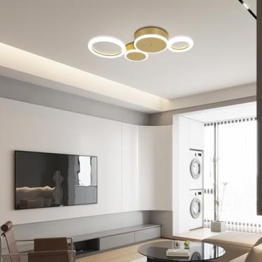 Imagem de Luminária de teto LED moderna para sala de estar, com controle remoto e intensidade regulável, ideal para ambientes internos como quarto, escritório e cozinha (dourada, 4 lâmpadas, 55 cm de