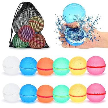 Imagem de 98K Balões De Água Reutilizáveis 12 Unidades Com Saco De Malha, Bola De Silicone Autovedante Sem Látex, Sem Problemas De Limpeza, Fácil De Preencher, Brinquedos De Verão Brinquedo Aquático Piscina Pra