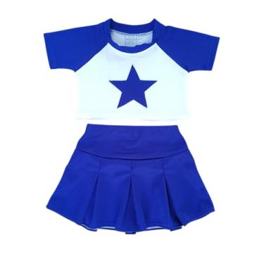 Imagem de Total 2550 Vestido infantil para meninas fantasia de líder de torcida uniforme de líder de torcida manga estrela de Halloween (azul/branco, P/3-5)