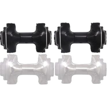 Imagem de Balões com halteres pretos e prateados de 94 cm para decoração de festa de aniversário, balões de barra para suprimentos de festa de fitness/decoração de festa de halterofilismo/festa de academia